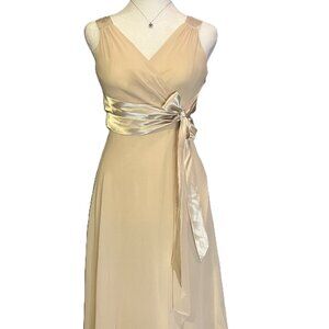 Evan Picone Champagne Babydoll Chiffon Wrap Dress Satin Sash Formal Size 4P
